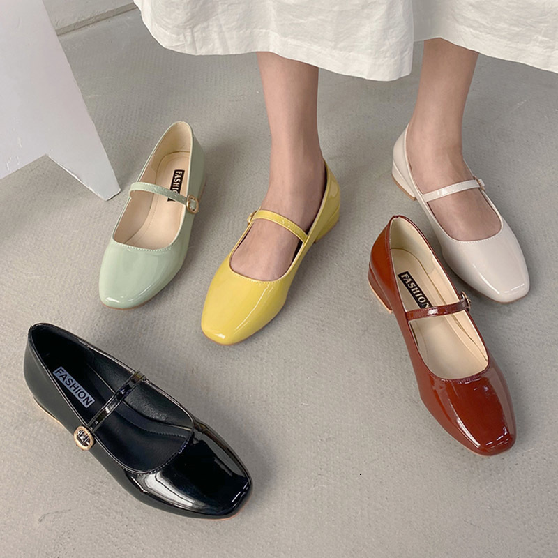 

Dress Shoes Spring Autumn Women Mary Janes Shoes Patent Leather Low Heels Dress Shoes Square Toe Shallow Buckle Strap Girls Shoes 8828N 230413, Lawngreen