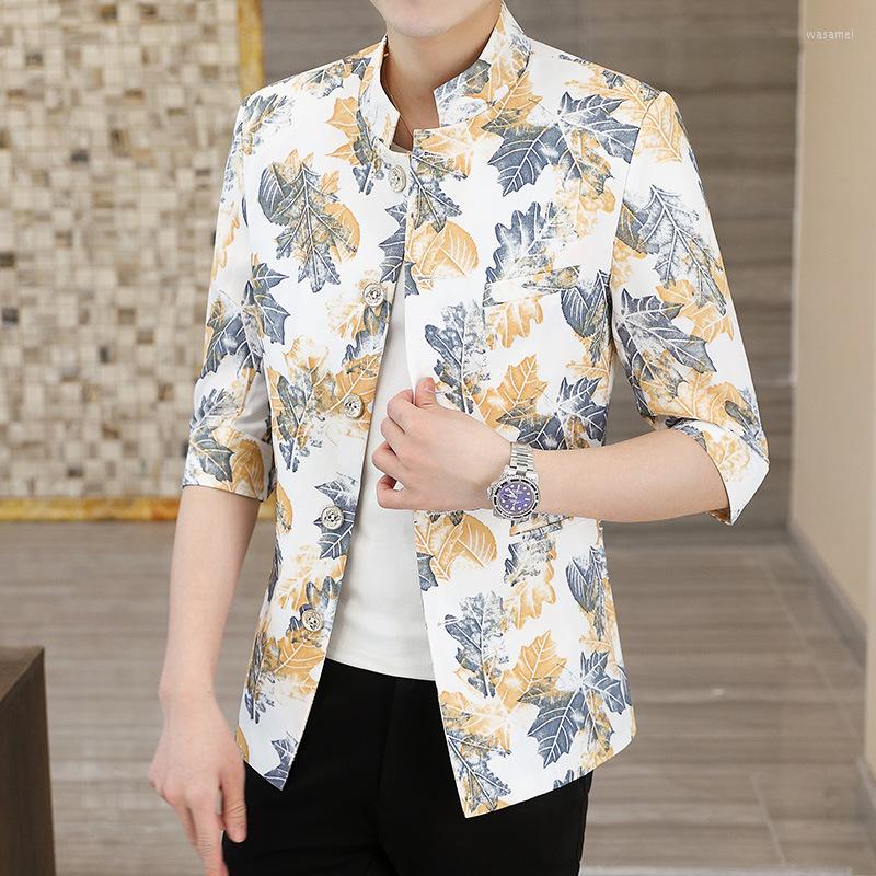 

Men's Suits HOO 2023 Men's Summer Fashion Printed Stand Collar Suit Jacket Casual Thin Multi-Button Slim Fit Blazer, Black