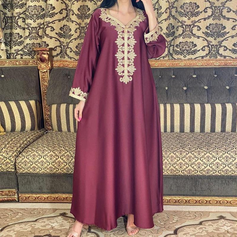 

Ethnic Clothing Satin Dubai Abaya Jalabiya Embroidery Long Sleeve Islamic Muslim Women Middle East Moroccan Kaftan Arabic Turkey Robe
