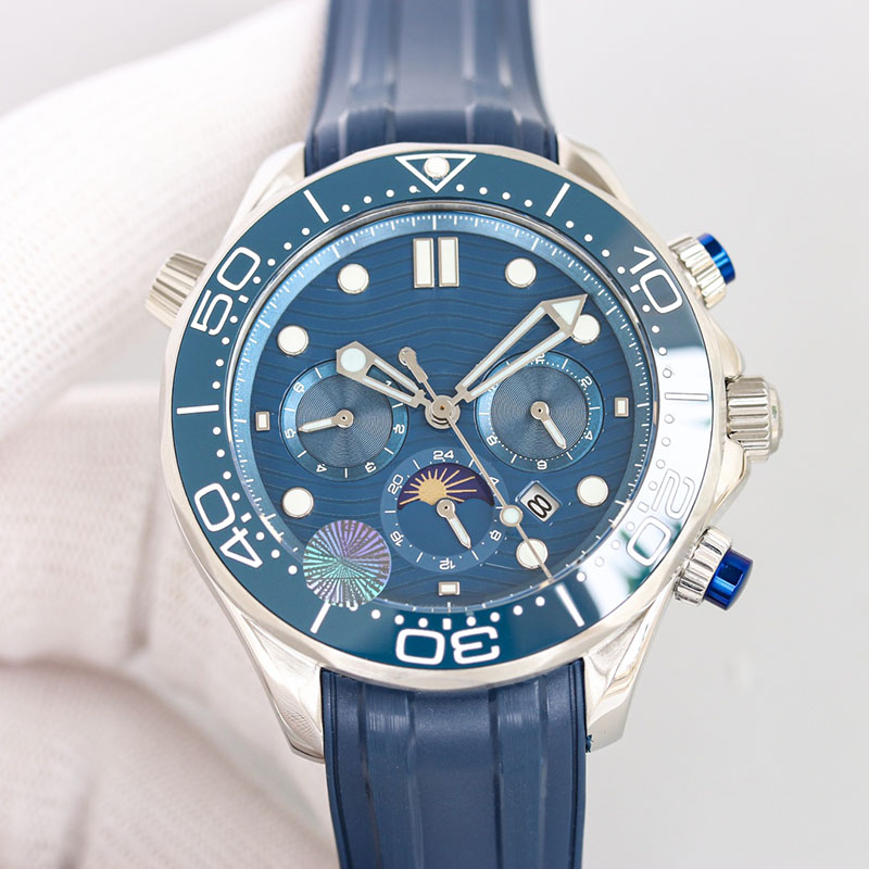 

Watch Mens Watches Automatic Mechanical Watch 44mm Rubber Strap Waterproof Design Multiple Colors Fashion Watchs Blue Dial Moon Phase, Color 1