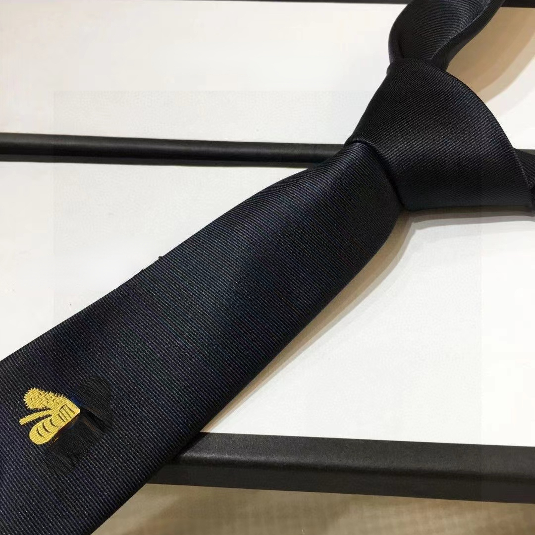 Unisex Designer Ties Silk British Style Casual Business Dress Ties with Bee and Letters Embroidery Gift Box Pxx-image-920560182