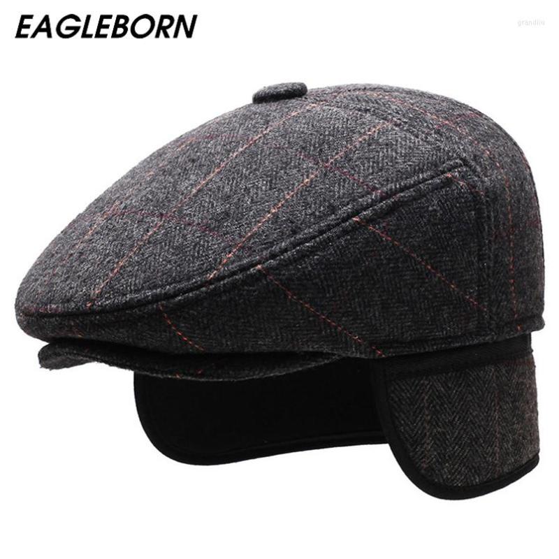 

Berets Winter Hat Men Hats For Dad Lattice Warm Thick Senior Citizen Beret Stripe Cap Bonnet, Gray