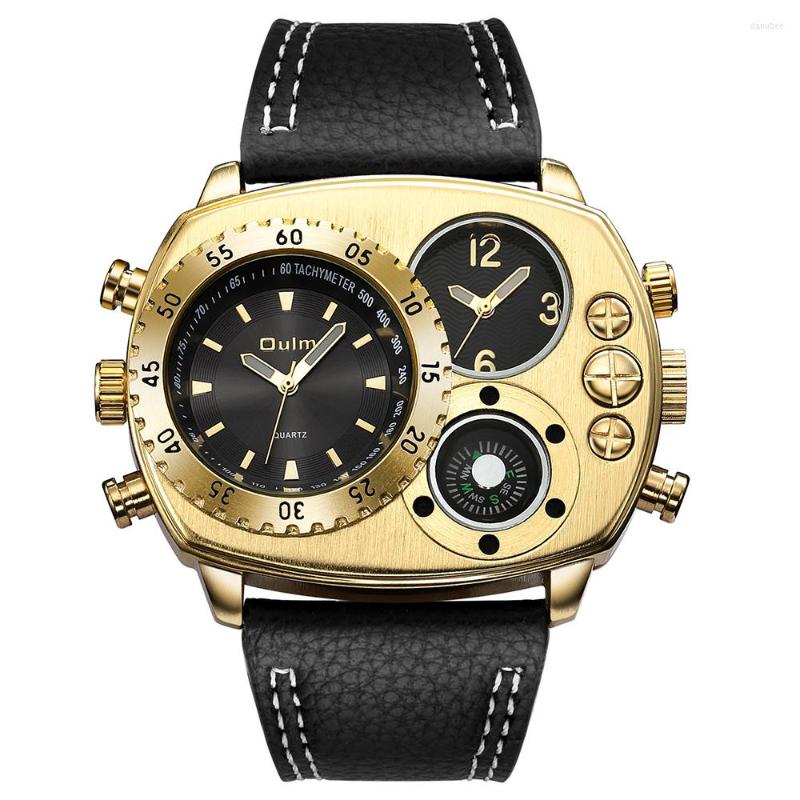 

Wristwatches Creative Gold Big Watch Men Quartz Multi Dials Compass Large Dial Military Sport Wristwatch Male Leather Strap Clock