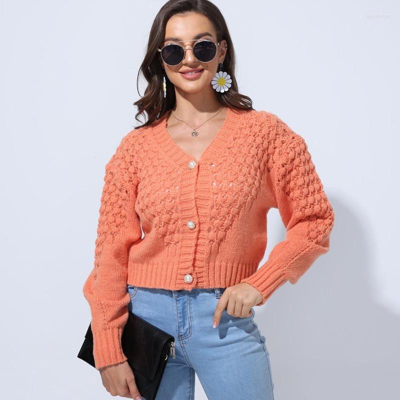 

Women's Knits Vintage Jacquard V-Neck Short Knitted Cardigans Women Single Breasted Loose Casual Sweaters Autumn Winter Warm, Green