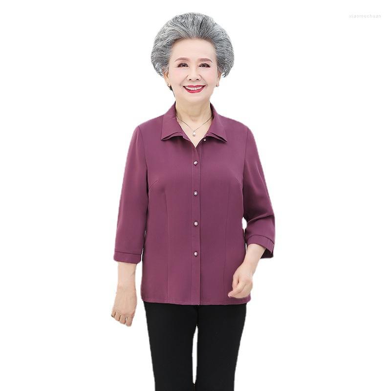 

Women's Blouses 5XL Women Spring Summer Shirts Lady Fashion Casual Half Or Short Sleeve Turn-down Collar Solid Color Blusas Tops, Purple