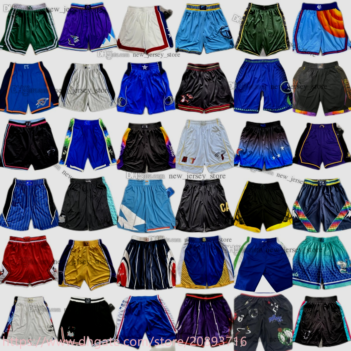 

New Season City Printed Pockets Basketball Shorts With Pocket Team Sport Wear Pant Home Away White Black Red Blue Green Gold Rose Good Print Quality Man Short, Printed shorts