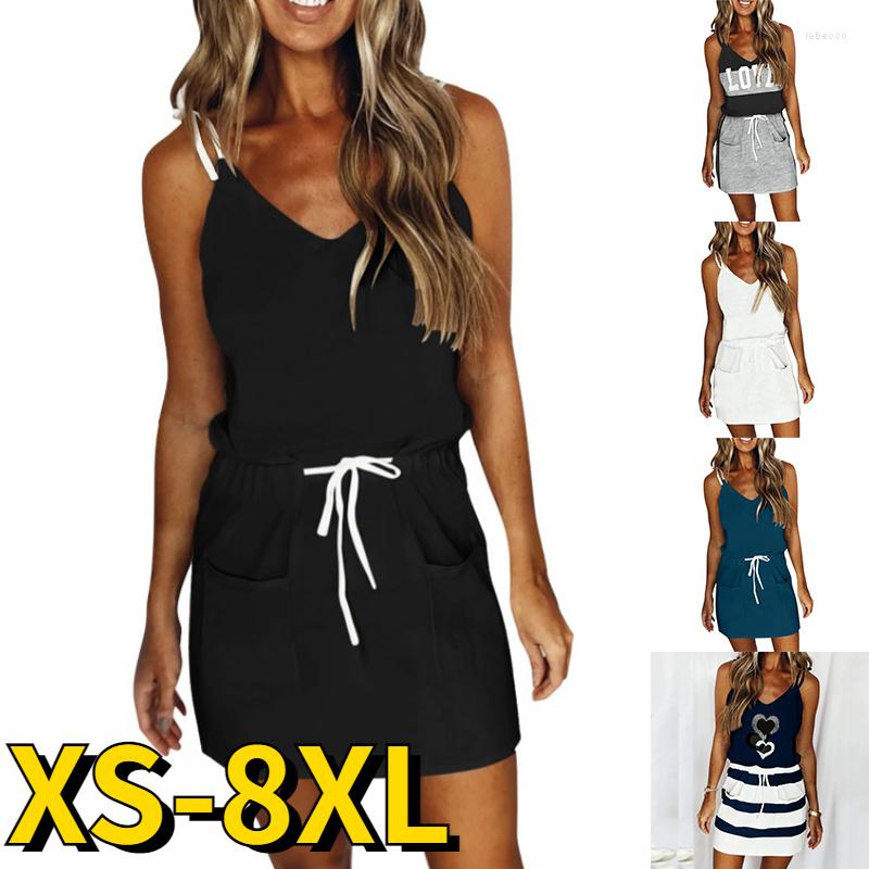 

Casual Dresses 2023 Summer Sexy Party Dress Design Printing V-Neck Sleeveless Skirt Slim Women Fashion Short Skirts -8XL, Black