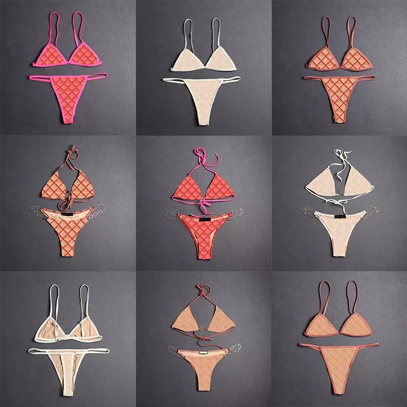 

Women Jacquard Swimsuit Seasons Breathable Bra Lingeries Sexy Letters Designer Swimwear Personality Chain Bikini Brief Underwear