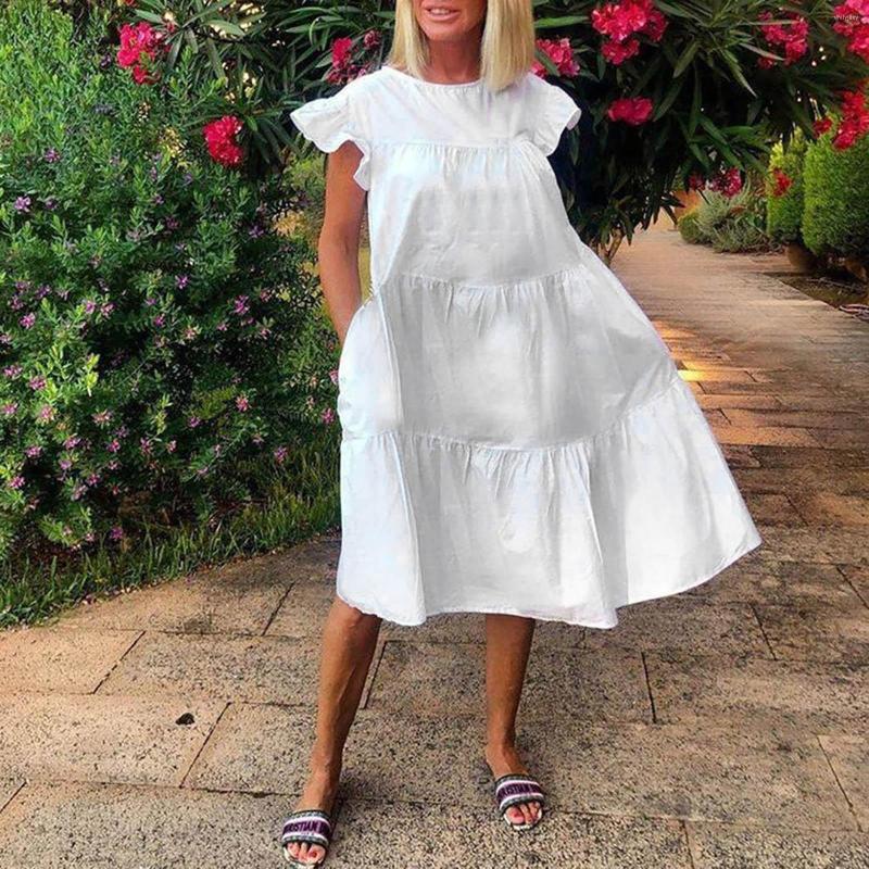 

Casual Dresses For Women 2023 Plus Size Sweet V Neck Mini Dress With Pocket Short Sleevele Ruffle Wedding Guest, Pink