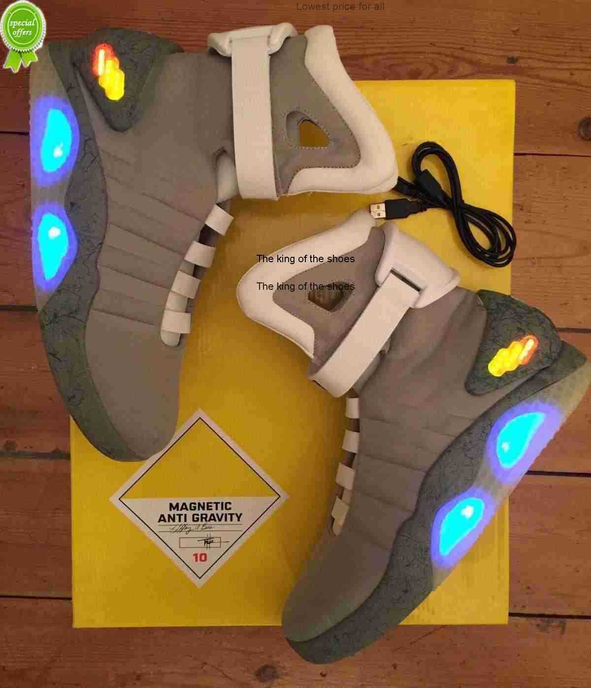 

Limited Edition Mag Back to the Future Glow in Dark Gray Sneakers Marty Mcflys Led Shoes Lighting Mags Black Red Boots, Men us7=uk6=eur40=chn250