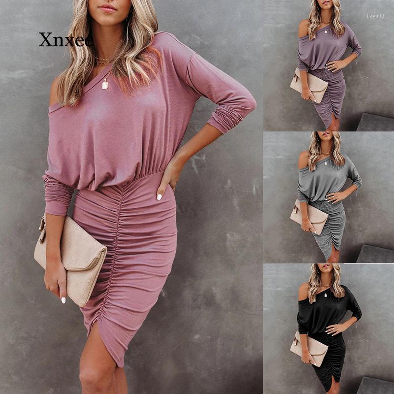 

Casual Dresses Women's Folds Long Sleeve Spring Summer Dress Sexy Slim Elegant Solid Irregular Elasticity High Waist Dinner Party, Purple
