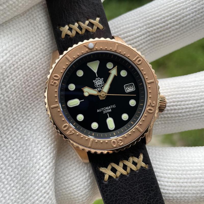 

Wristwatches STEELDIVE SD1996S 41MM Bronze Diver Timepiece Leather Strap Men Dive Watches NH35 Automatic Mechanical Watch Bezel 200M, 96s-kn bronze bzl