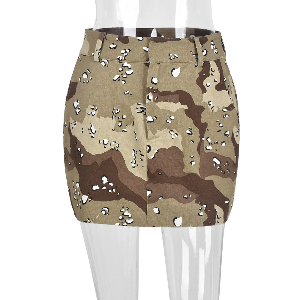 

2023 Designer Camouflage Skirts for Women Summer Y2k New Trend Sexy Pocket Zip Button Bodycon Skirt Outdoor Nightclub Streetwear Mini Dress Wholesale Clothes 9701, Khaki