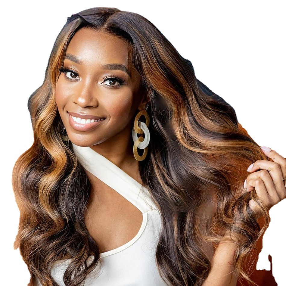 

Honey Blonde Colored Lace Frontal Wigs Good Quality Highlight Wig Human Hair Body Wave Lace Front Wigs for Black Women 4/27 Brazilian 30 Inch, 13x4 transparent