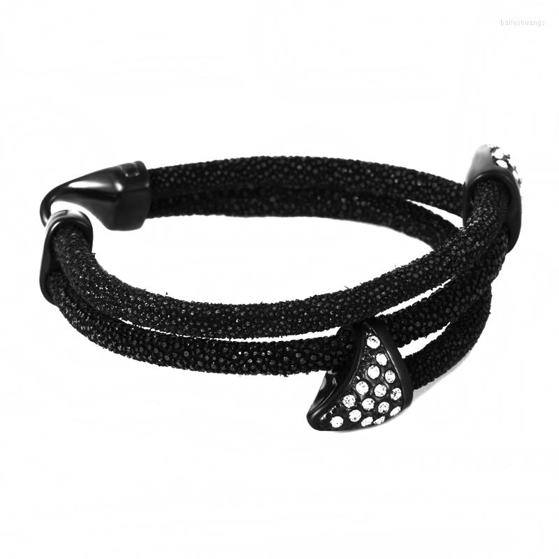 

Bangle (10pcs) Exclusive Design Exotic Handmade Stingray Bracelet Woman And Man Bracelets Black Leather With CZ
