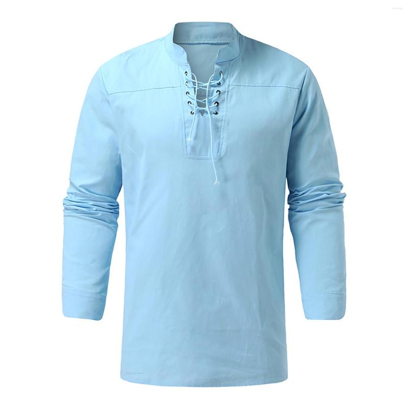 

Men' Casual Shirts Men Tops Solid Color Slim Fit Long Sleeves Pullover Colorfast V Neck Autumn Shirt Clothes Men' T-Shirts, Blue