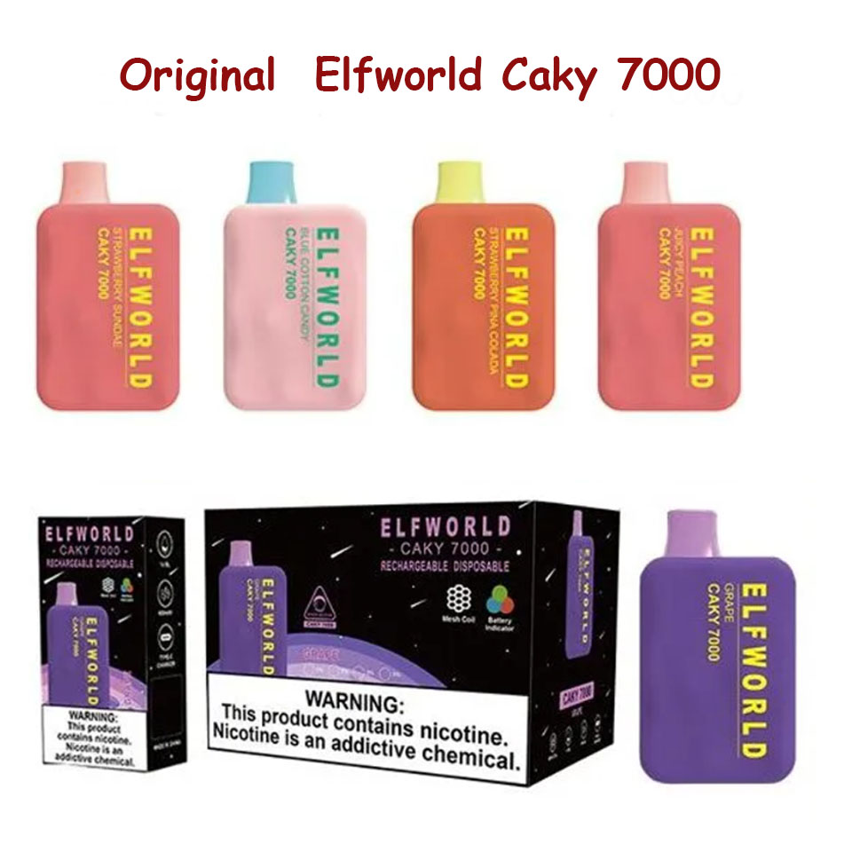 

Authentic Elfworld Caky 7000 Puffs Disposable Vape Mesh Coil 14ML Pre-filled Pod 15 Flavors Rechargeable with Type-C charging port elf world 7000puff vapor bar