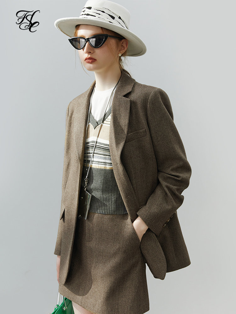 

Two Piece Dress FSLE Wool Suit Set Women Autumn Winter Korean Version Temperament Ladies Jacket Short Skirt Two piece Office Lady 230413, Wool skirt