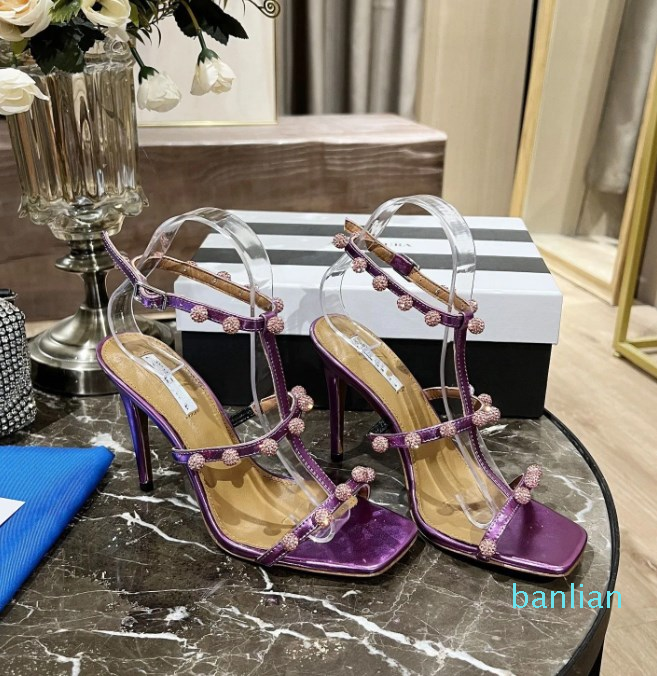 

rhinestone crystal-embellished sandals PVC High heels shoes9.5cm spool Slingbacks women Dress Evening shoes stiletto Heels r0