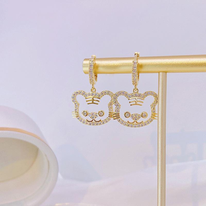

Backs Earrings Clip-on & Screw Back Korean Trend CuteTiger Romantic Elegant Opening 14k Real Gold Exquisite Luxury All-match 2023 Trendy