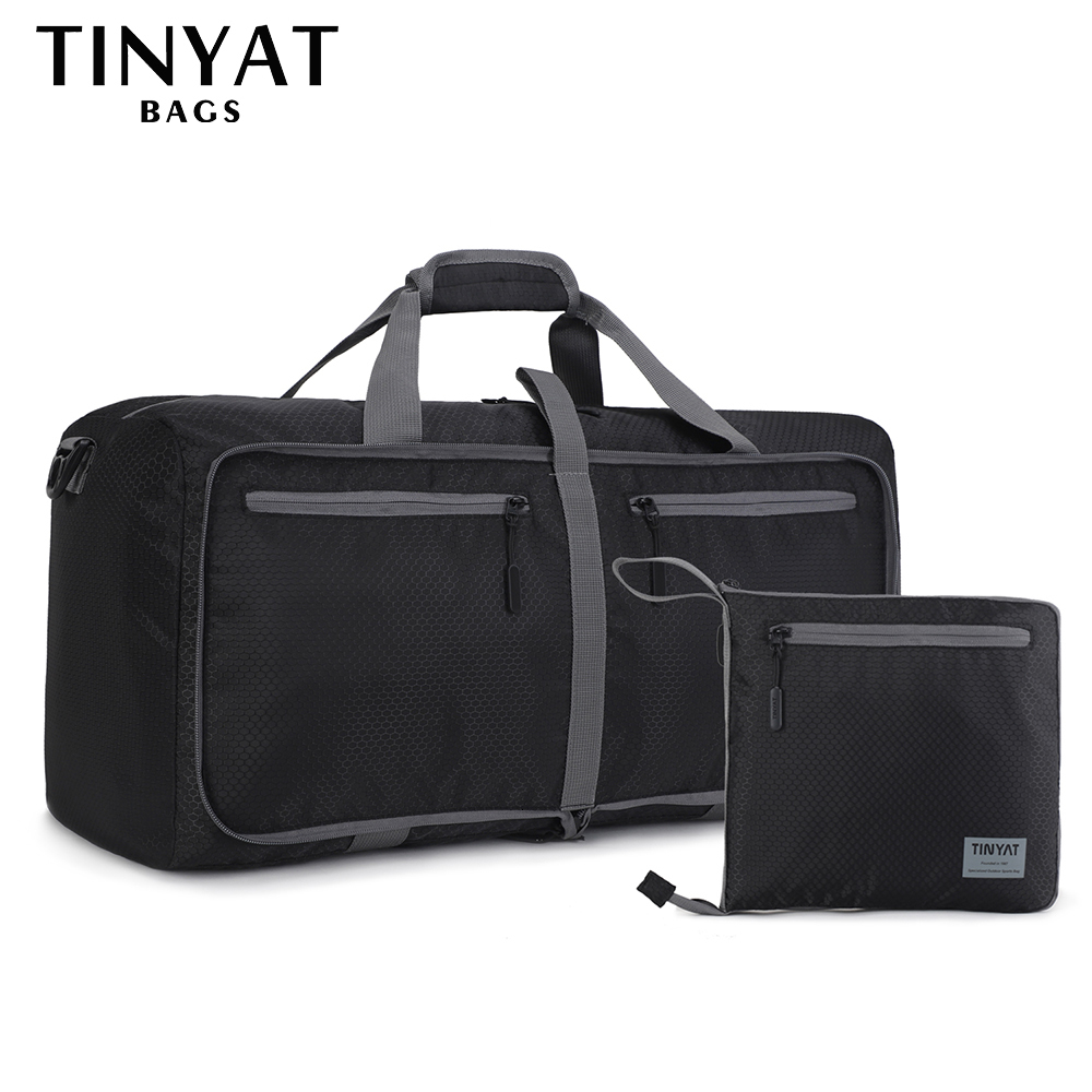 

Duffel Bags TINYAT Men Folding Travel Bag Protable Women Tote Bag Large Capacity Waterproof Nylon Travel Duffel Bag Black luggage Male 230413, T306 black