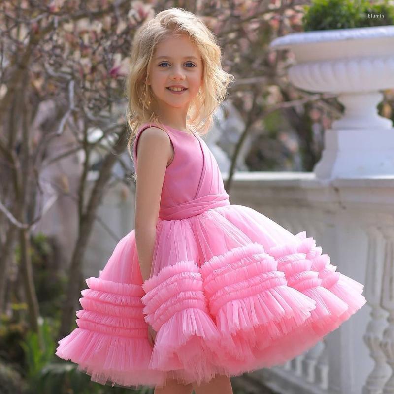 

Girl Dresses Lace Sleeveless Princess Dress For Girls Birthday Party Tutu Flower Wedding Elegant Formal Bridesmaid Vestidos Kids Clothes, Rose red