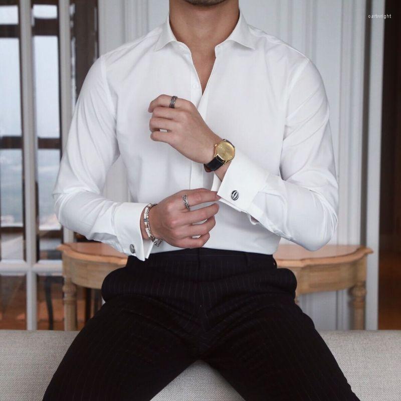 

Men's Casual Shirts 2023 Spring Autumn High Quality Solid Color Dress Shirt Men Long Sleeve Fashion Slim Male Social Business, White