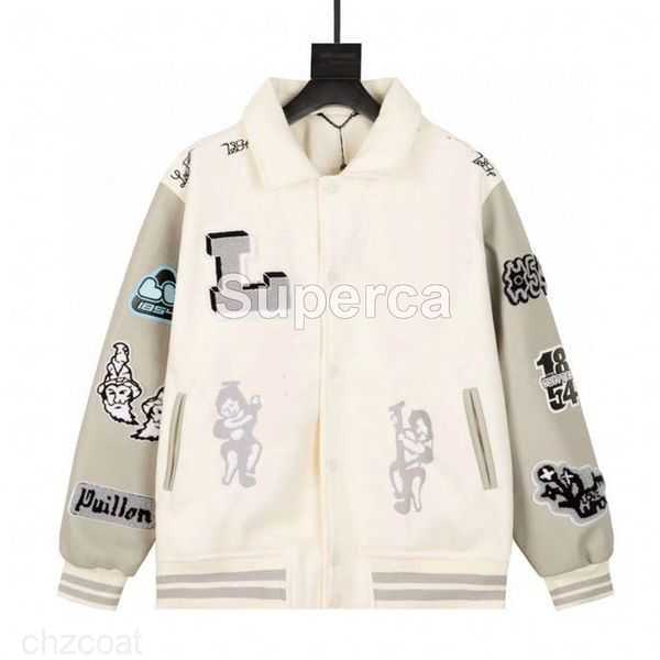 

22FW Flocking Leather sleeves Baseball Jackets Coat Uniform Luxury Jacket Single Breasted Warm Jackets Couples Women Men Varsity Coats Men's Designer Clothing QJD4