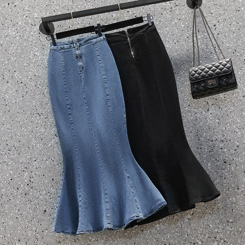 

Skirts Rimocy High Waist Mermaid Denim Skirt Women Summer Trumpet Split Long Skirts Woman Korean Style Hip-Wrap Flare Middle Skirt 230413, Retro blue