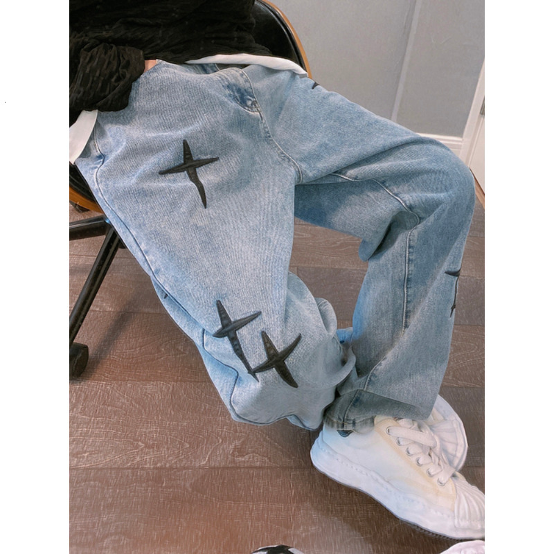 

Mens Pants Mens Jeans Spring and Autumn Korean Fashion Street Hiphop Style Mens Pants Straight Tube Loose Wide Leg Pants Embroidery 230413, Beige