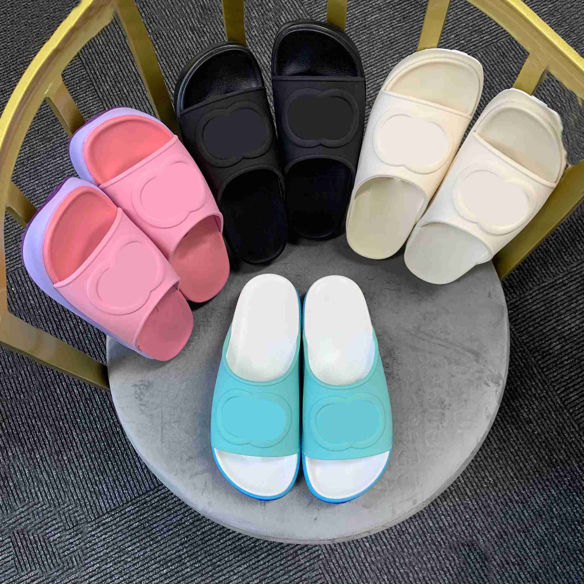 

Interlocking Rubber Slippers Women's Macaron Thick Sole Shoes Purple Turquoise Breathable Non-Slip slipper Home Casual Summer Embossed Mules