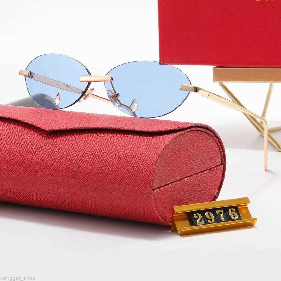 

Womens designer sunglasses frames New Cart 2976 rimless circular Metal temple Lens material mens business casual Spring hinge Small box glass