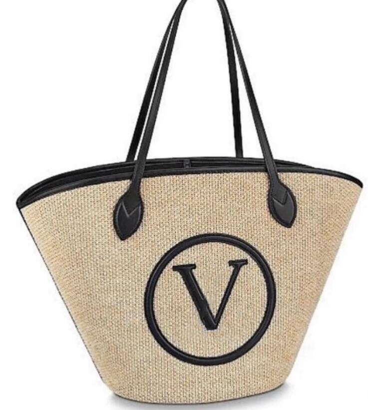 

7A Women's Woven Designers Tote Bag Clutch Flap Shopping Bag Designer Handbag Rafia Grass Leather Mother Bag Cross Shoulder Bag Hanging Bag 2 color, Black