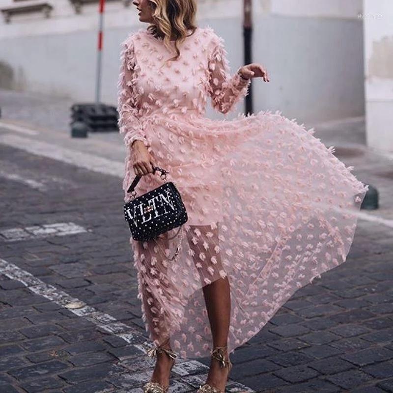 

Casual Dresses 2023 Women' Color Jacquard Long Sleeve Backless Dress Long, Pink