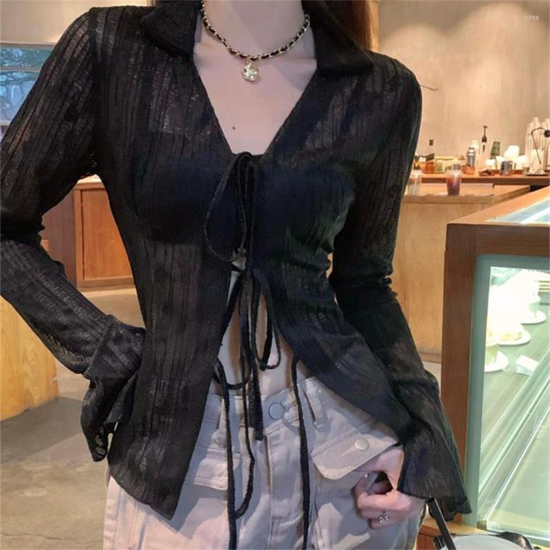 

Women's Blouses PLAMTEE Gentle Summer Tops Women Sunscreen Solid Cardigans Office Lady Sexy 2023 Chic Slim Full Sleeve High Street Shirts, Black
