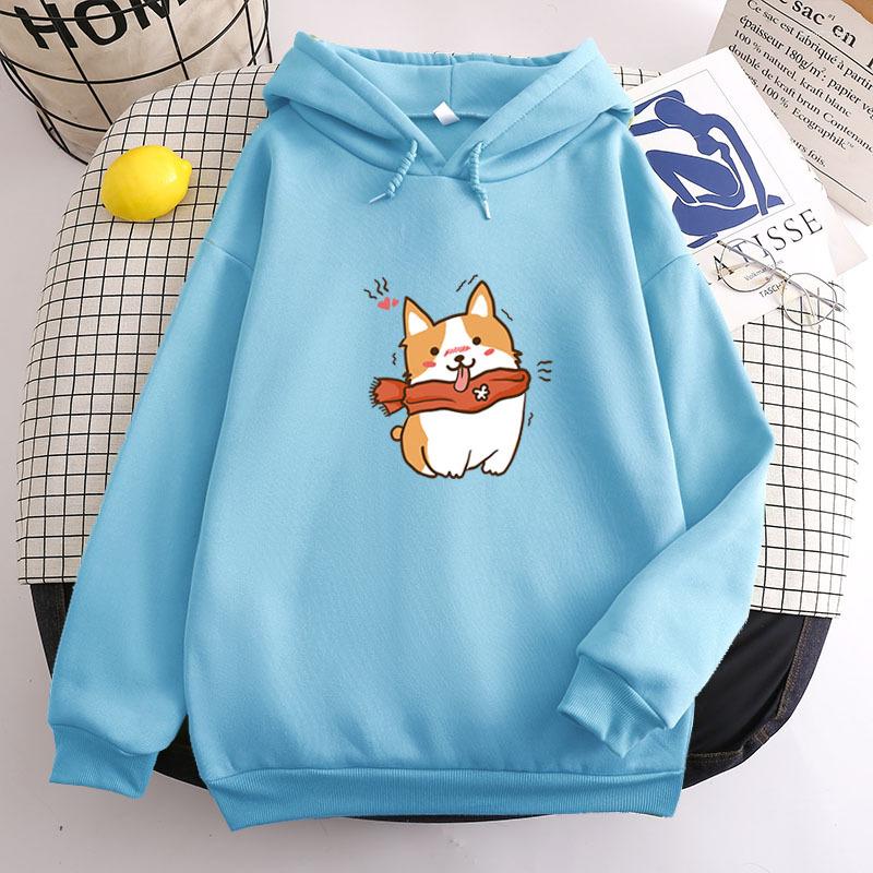 

Women's Hoodies Kpop Long Sleeve Loose Casual Hoodie Couples Sweater Women's Cute Print Harajuku Simple Student Top Aesthetic Streetwear, Sky blue