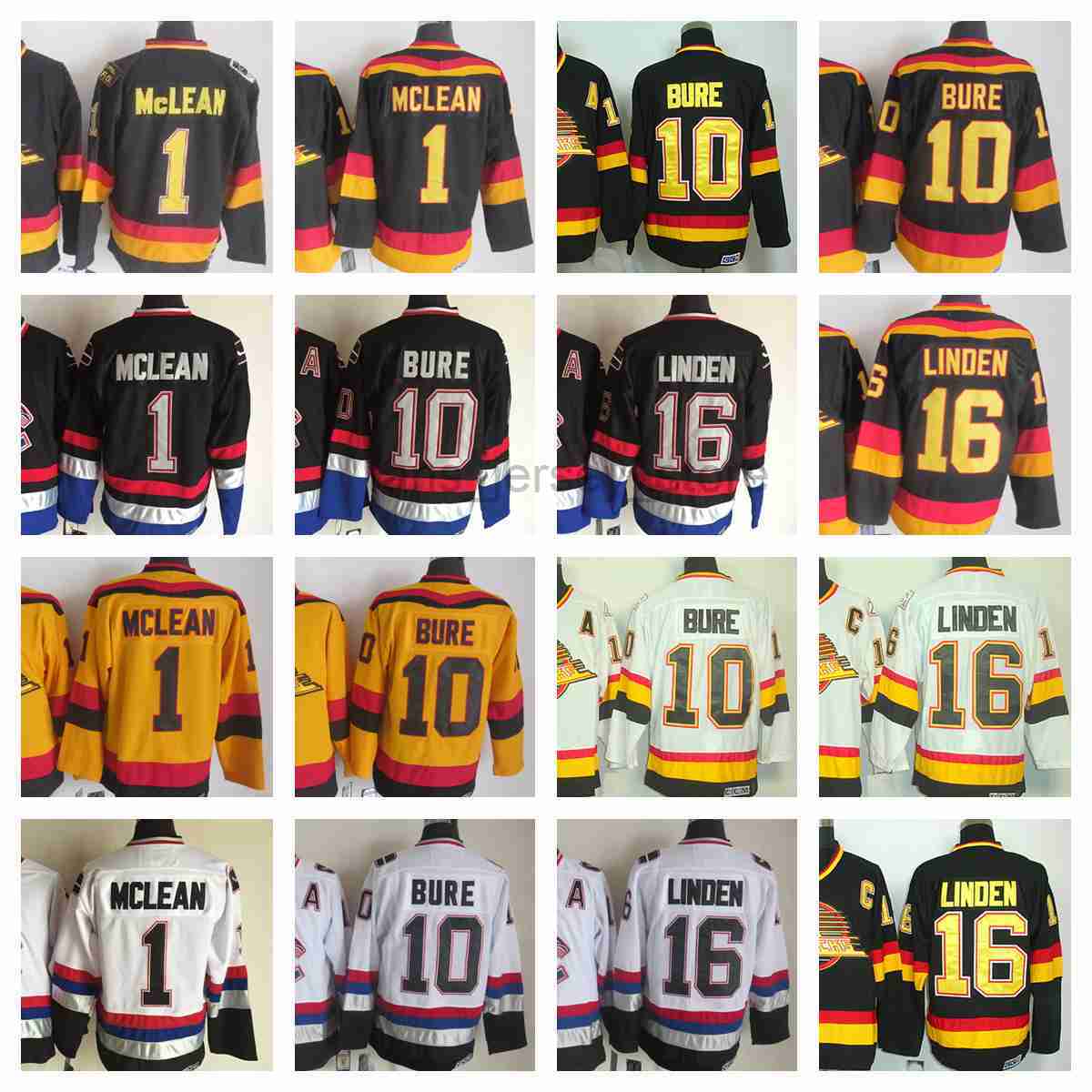 

Vancouver''Canucks''New Retro Ice Hockey Jerseys 1 Kirk Mclea 10 Pavel Bure 16 Trevor Linden Stitched Jersey, Same as picture (with team name)