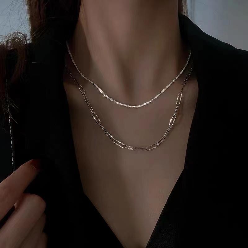 

Chains Xxixx Clavicle Chain Sparkling Bracelet For Women Simple Fine Jewelry Wedding Party Gift Necklace X-82 83Chains