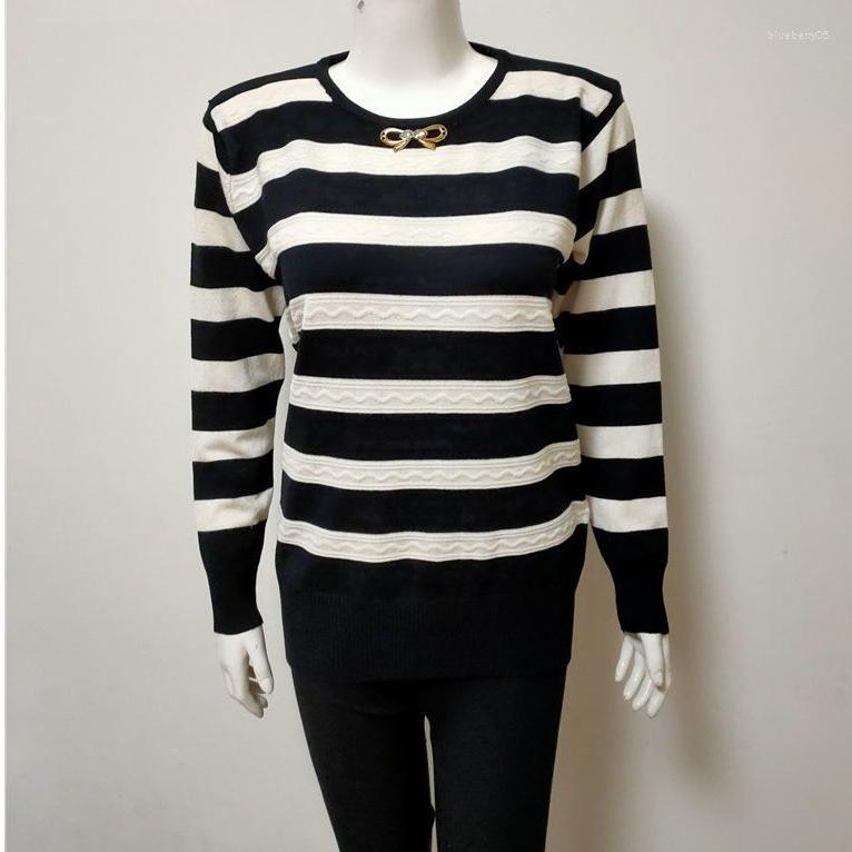 

Women's Sweaters Women's Striped Knitted Sweater Elegant O-neck Long-sleeved Autumn Casual Loose Pullover, Black