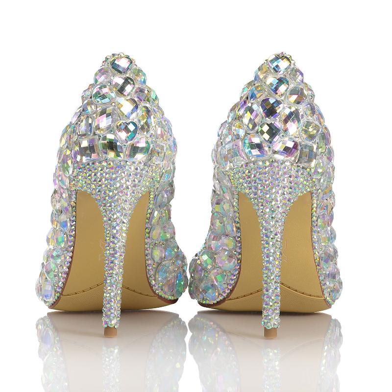 

Dress Shoes Ladies Bling Rhinestone Pumps Female Gem Crystal Wedding High Heels Pointy Toe Evening Pump Slip On, Blue