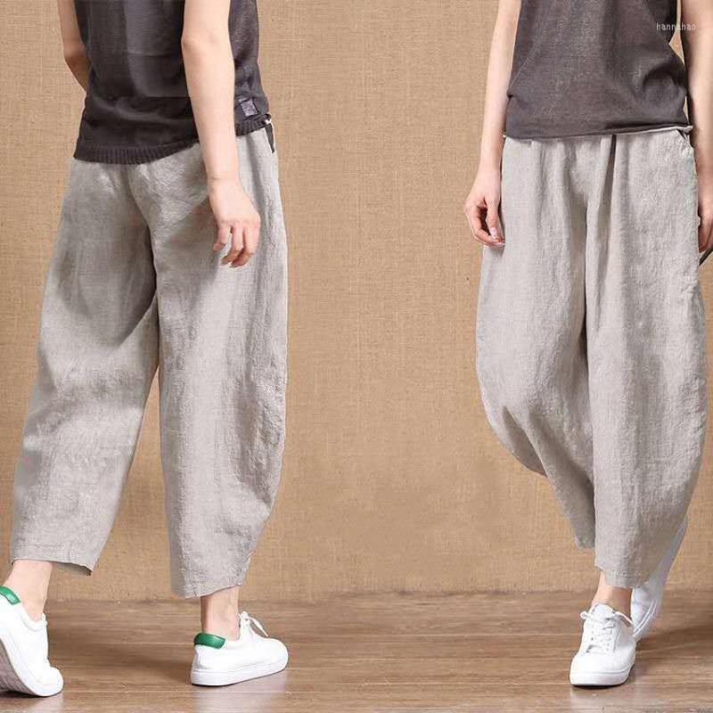 

Ethnic Clothing 2023 Women Summer Pants Cotton Linen Loose Wide Leg Vinatge Casual Ankle Length Trousers Ladies Elastic Waist Plus Size