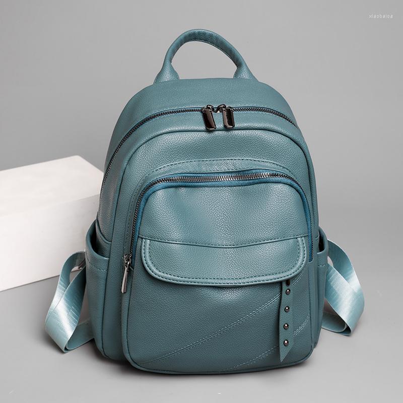 

School Bags Women's Backpack Fashion And Elegant Bag Soft Leather Solid Zipper Comfortable For Ladies Designer Travel, Hei se