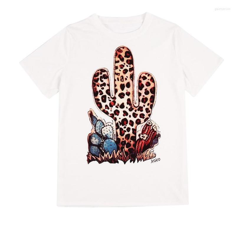 

Women' T Shirts Top Women Clothes Camiseta Mujer Tees Leopard Cactus Print Shirt White T-shirt Tee Fashion Short Sleeve