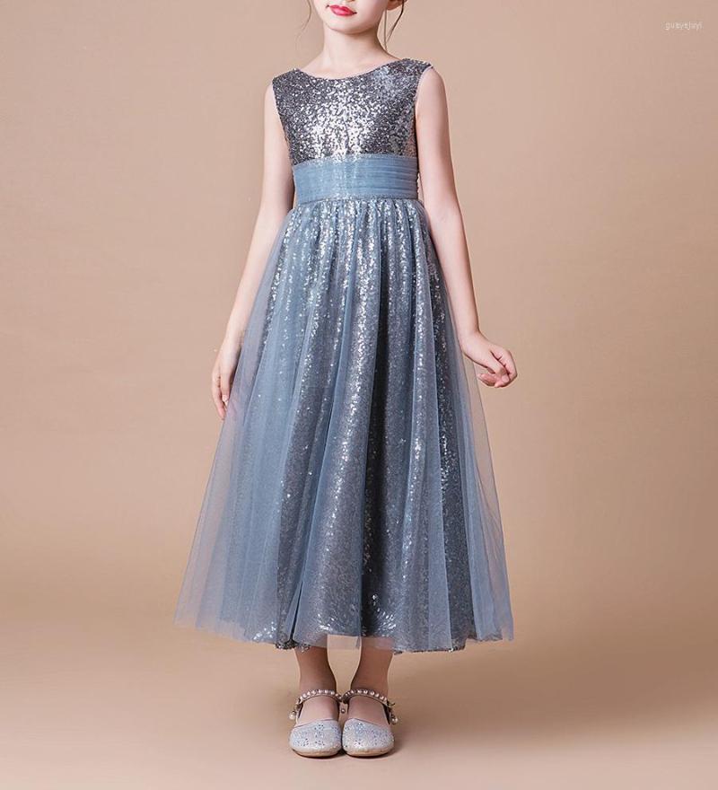 

Girl Dresses 2023 Girls Silver Sequin Dress Flower High-end Wedding Elegant Lace Banquet, Gray