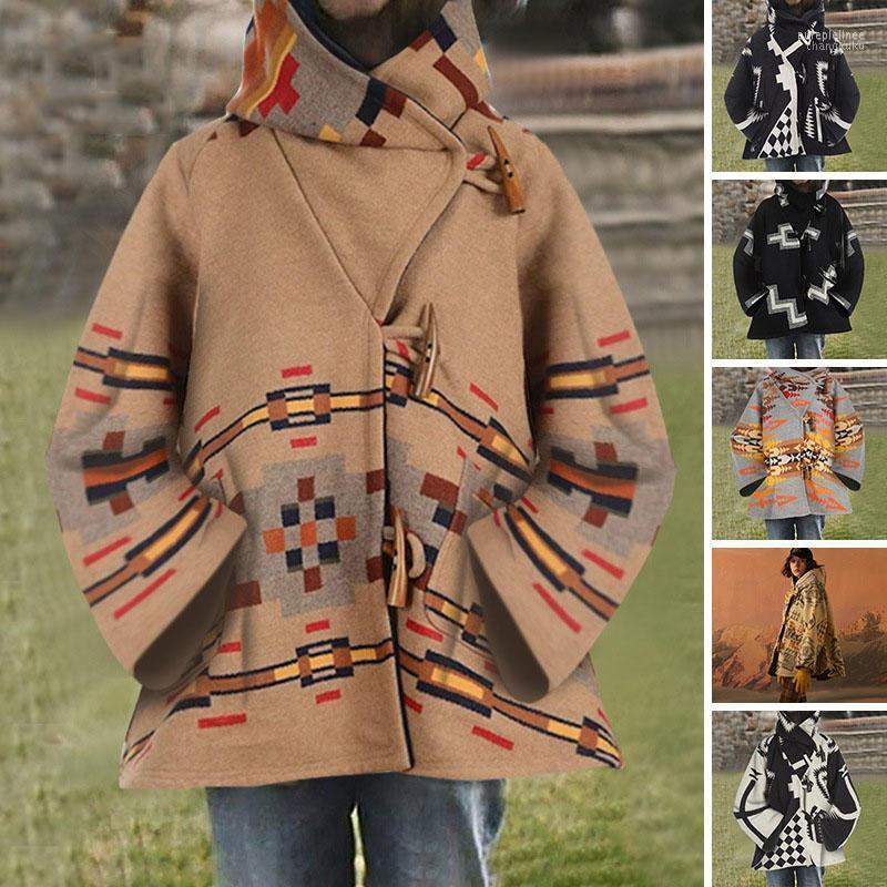

Women's Jackets Women Ladies Autumn Winter Casual Printing Long Sleeve Lightweight Hooded Overcoat Jacket Button Down Baggy Outerwear, Brown