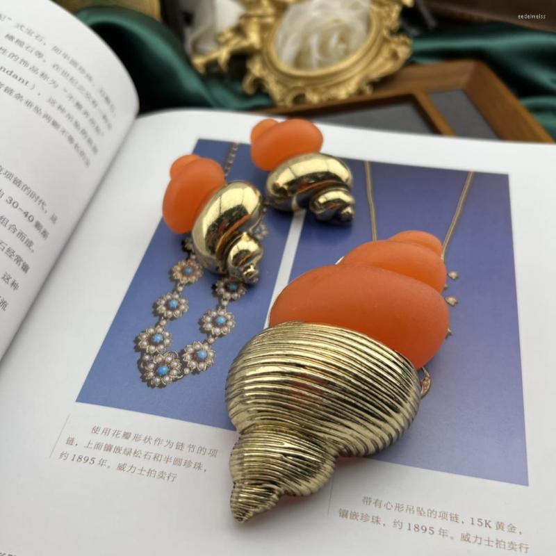 

Stud Earrings Vintage Poster Make Old Jelly Glazed Conch Brooch