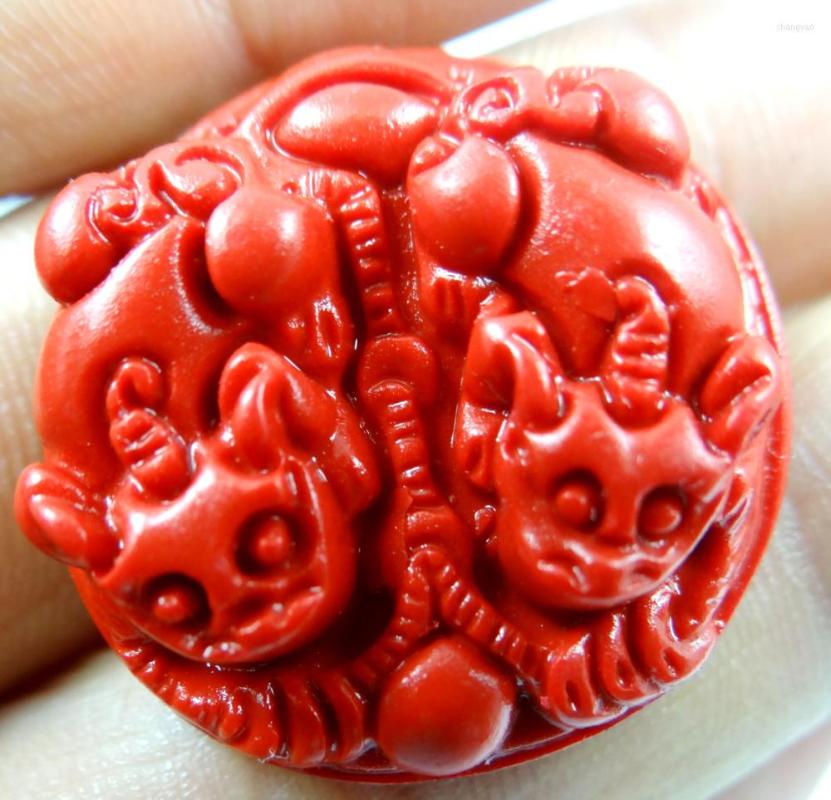 

Pendant Necklaces 28 30 10MM Chinese Red Organic Cinnabar Necklace Beast Hand-carve