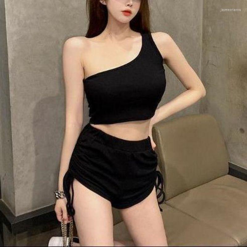 

Women's Tracksuits 2023 Japanese Suit Women's Short Summer Yoga Vest Top Knitwear Casual Shorts Two-Piece Clothing, Gray suit