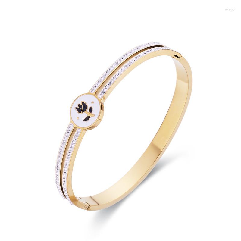 

Bangle FYSARA For Women Romantic Style Lover Bracelet Rose Flower Glue Drop Stainless Steel Inlaid Zircon Lady Jewelry Wholesale