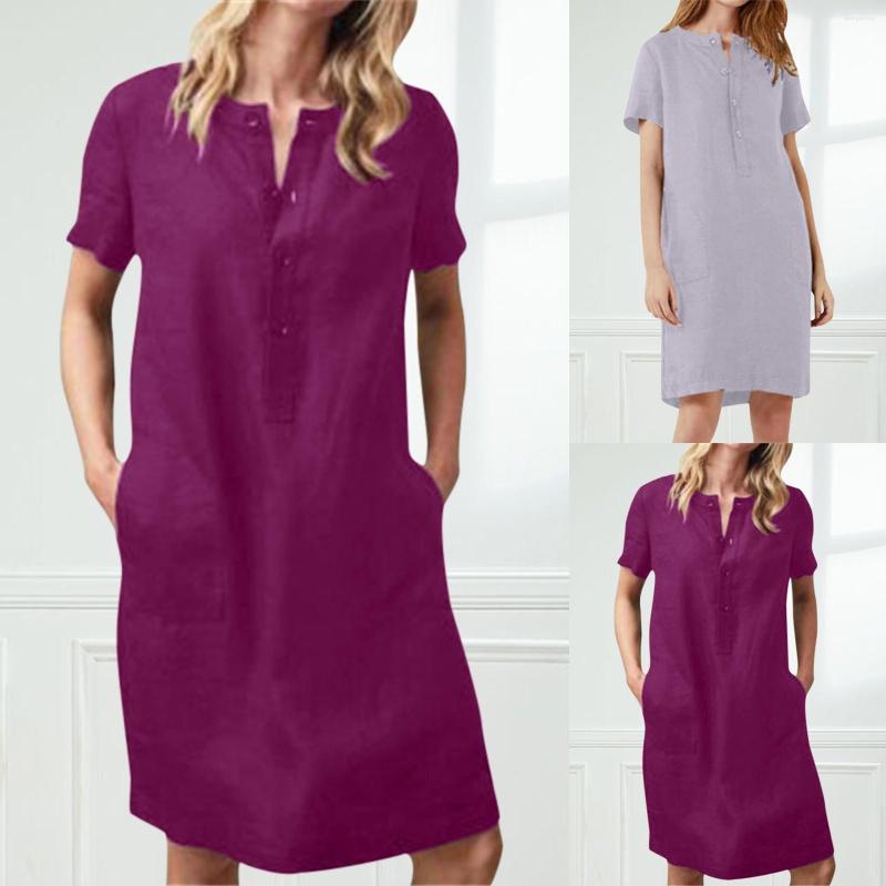 

Casual Dresses Short Neck V Linen Women Sleeve Pocket Midi Dress Button Solid Plus Size 5xl Female 2023 Spring Summer Vintage, Red